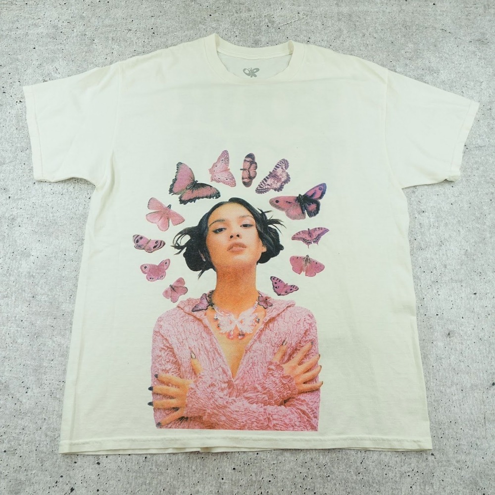 Olivia Rodrigo Sour Tour 2022 Off-White Cream Graphic T-Shirt Butterfly Large